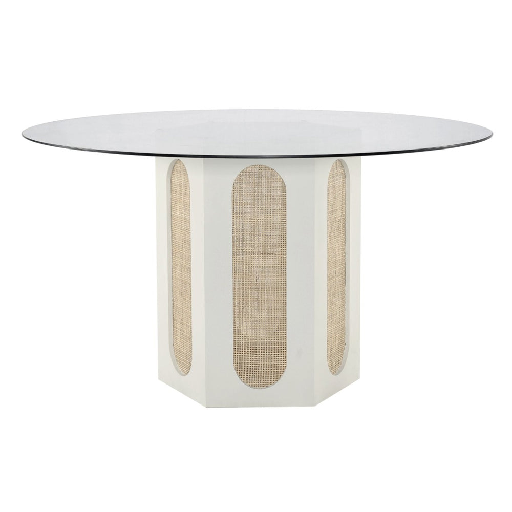 Atlas Clearwater Dining Table - Coastal-Inspired Shoji White Design with Glass Top & Rattan Accents TA11046-01