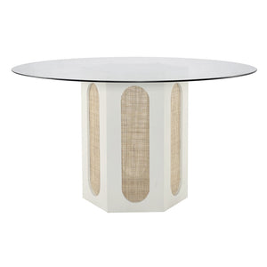 Atlas Clearwater Dining Table - Coastal-Inspired Shoji White Design with Glass Top & Rattan Accents TA11046-01
