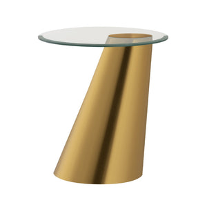 Atlas Cone Accent Table - Midcentury-Modern Design with Antique Brass Base & Glass Top for Stylish Spaces TA11050-01