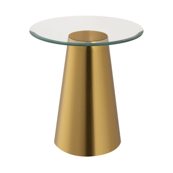Atlas Cone Accent Table - Midcentury-Modern Design with Antique Brass Base & Glass Top for Stylish Spaces TA11050-01