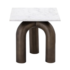 Atlas Contour Accent Table - Sculptural Midcentury Design with White Marble Top & Antique Bronze Base TA11052-01