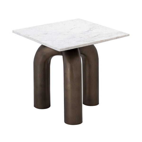 Atlas Contour Accent Table - Sculptural Midcentury Design with White Marble Top & Antique Bronze Base TA11052-01