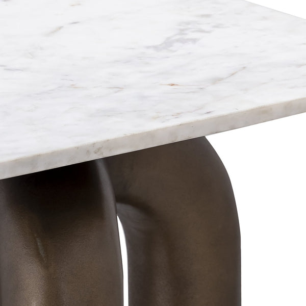 Atlas Contour Accent Table - Sculptural Midcentury Design with White Marble Top & Antique Bronze Base TA11052-01