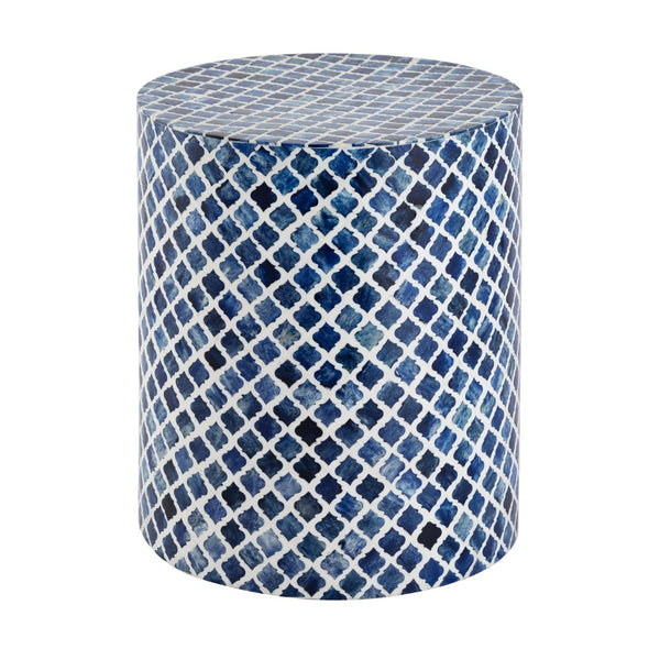 Atlas Coyle Accent Table - Coastal Blue Drum Design with Ogee Pattern for Versatile Living Space Use TA11054-01