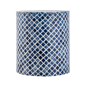 Atlas Coyle Accent Table - Coastal Blue Drum Design with Ogee Pattern for Versatile Living Space Use TA11054-01