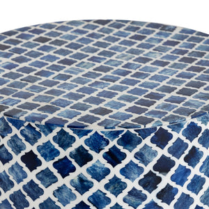 Atlas Coyle Accent Table - Coastal Blue Drum Design with Ogee Pattern for Versatile Living Space Use TA11054-01