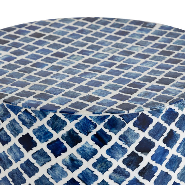 Atlas Coyle Accent Table - Coastal Blue Drum Design with Ogee Pattern for Versatile Living Space Use TA11054-01