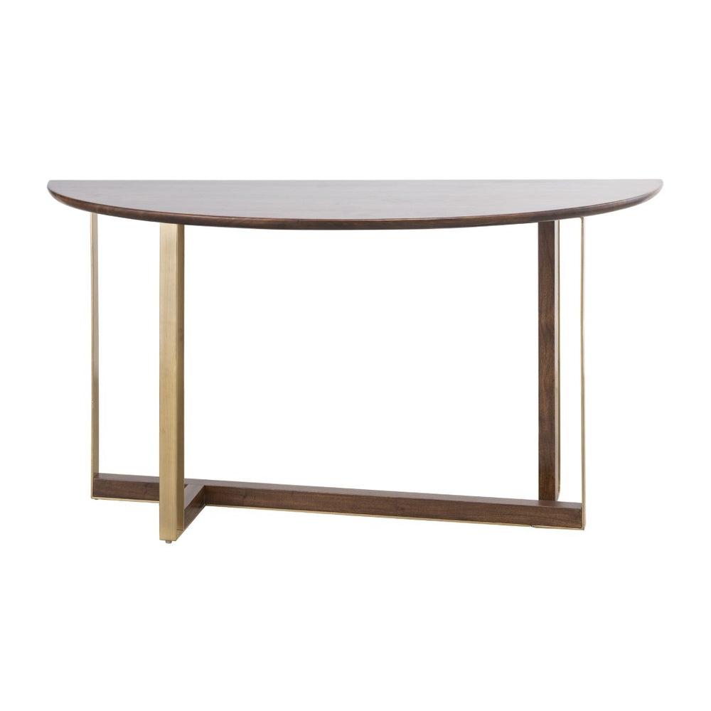 Atlas Crafton Console Table - Elegant Demilune Design in Warm Mahogany with Modern Brass Tone Base TA11056-01