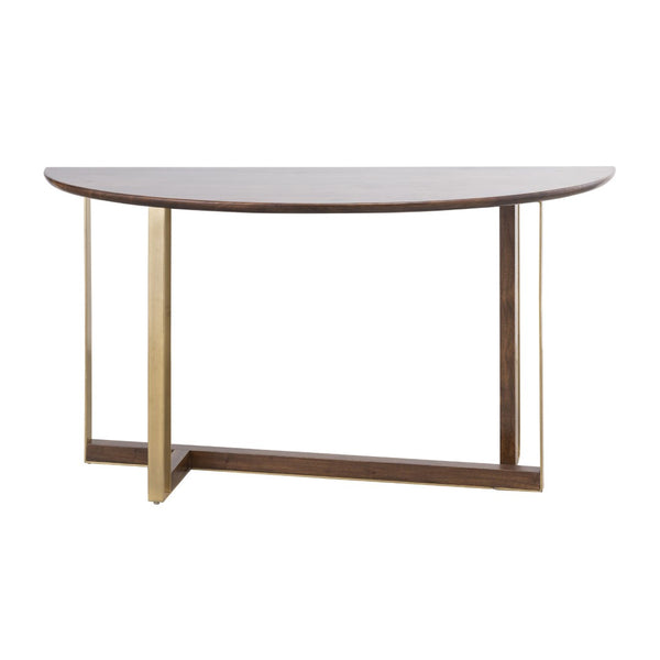 Atlas Crafton Console Table - Elegant Demilune Design in Warm Mahogany with Modern Brass Tone Base TA11056-01