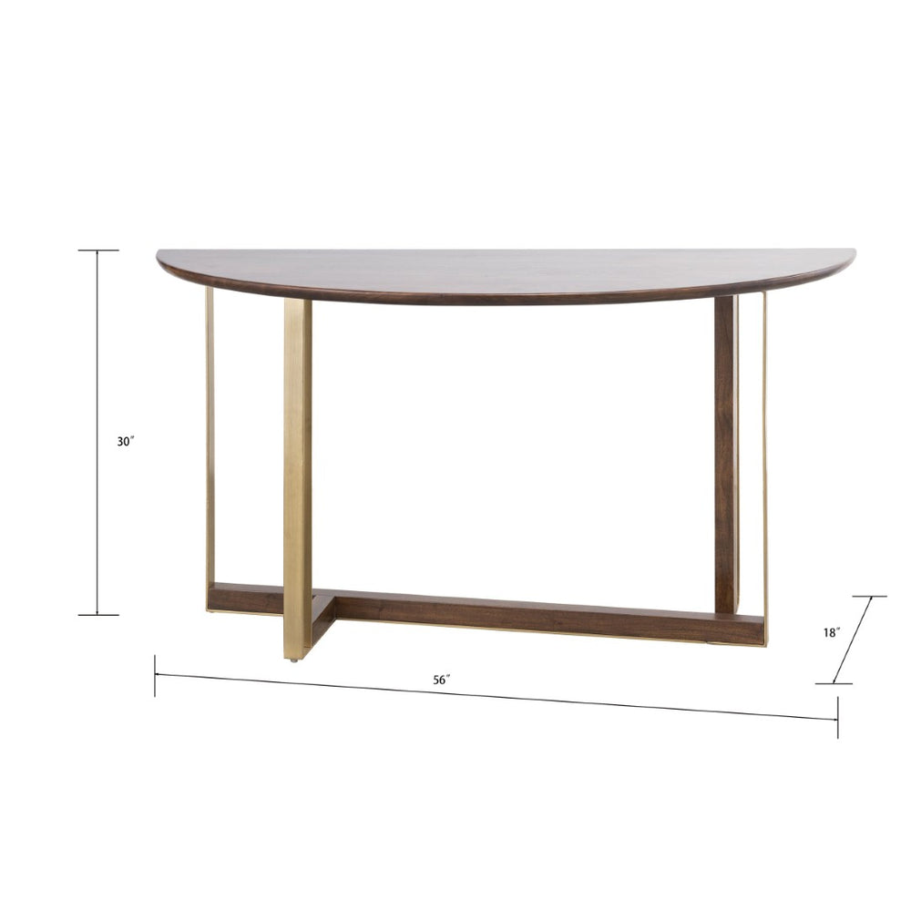 Atlas Crafton Console Table - Elegant Demilune Design in Warm Mahogany with Modern Brass Tone Base TA11056-01