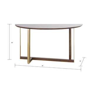 Atlas Crafton Console Table - Elegant Demilune Design in Warm Mahogany with Modern Brass Tone Base TA11056-01