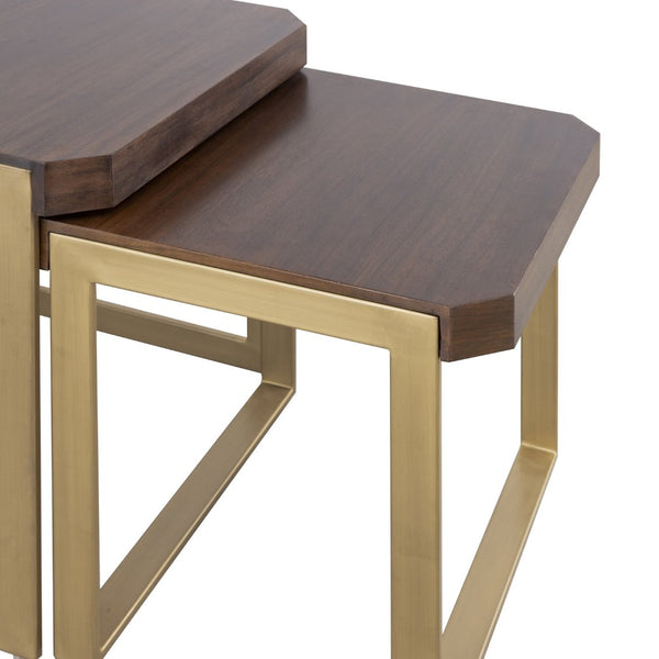 Atlas Crafton Nesting Table Set - Elegant Mahogany Accent Tables with Brass Metal Bases for Versatile Use TA11058-01S