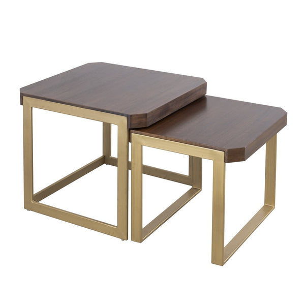 Atlas Crafton Nesting Table Set - Elegant Mahogany Accent Tables with Brass Metal Bases for Versatile Use TA11058-01S