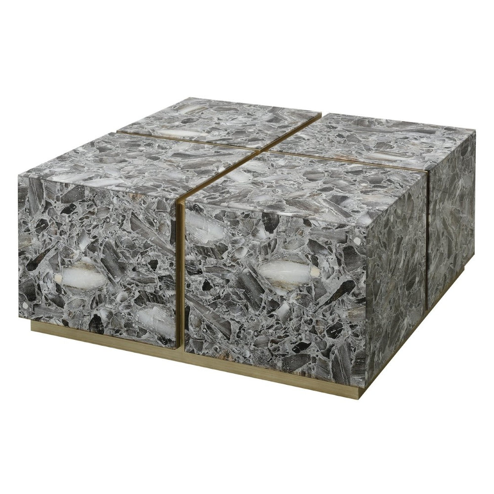 Atlas Crystalline Coffee Table: Luxurious Black Agate and Silver Metal Frame for Modern Living Spaces TA11061-01