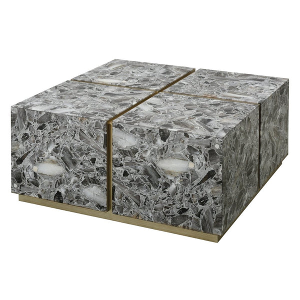 Atlas Crystalline Coffee Table: Luxurious Black Agate and Silver Metal Frame for Modern Living Spaces TA11061-01
