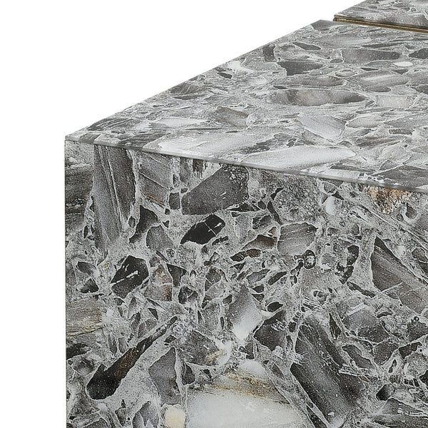 Atlas Crystalline Coffee Table: Luxurious Black Agate and Silver Metal Frame for Modern Living Spaces TA11061-01