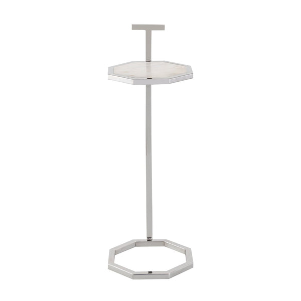 Atlas Daro Accent Table - Chic Octagonal Marble Top with Sleek Metal Base for Modern Living Spaces Nickel TA11064-01