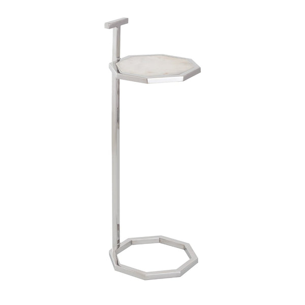 Atlas Daro Accent Table - Chic Octagonal Marble Top with Sleek Metal Base for Modern Living Spaces Nickel TA11064-01