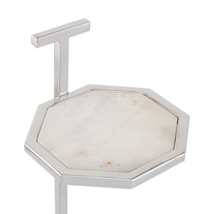 Atlas Daro Accent Table - Chic Octagonal Marble Top with Sleek Metal Base for Modern Living Spaces Nickel TA11064-01