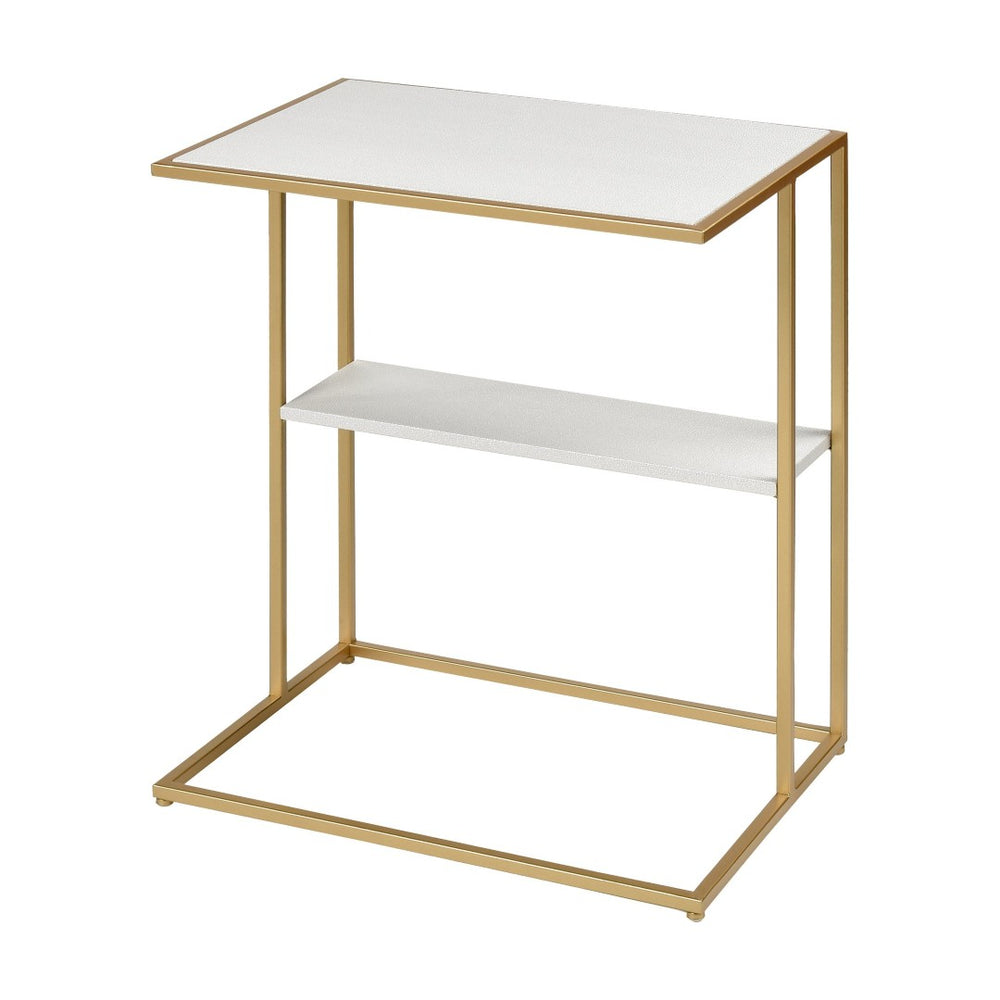 Atlas Fawley Accent Table - Chic Gold Iron Frame with White Faux Leather Top & Stylish Lower Shelf Storage TA11075-01