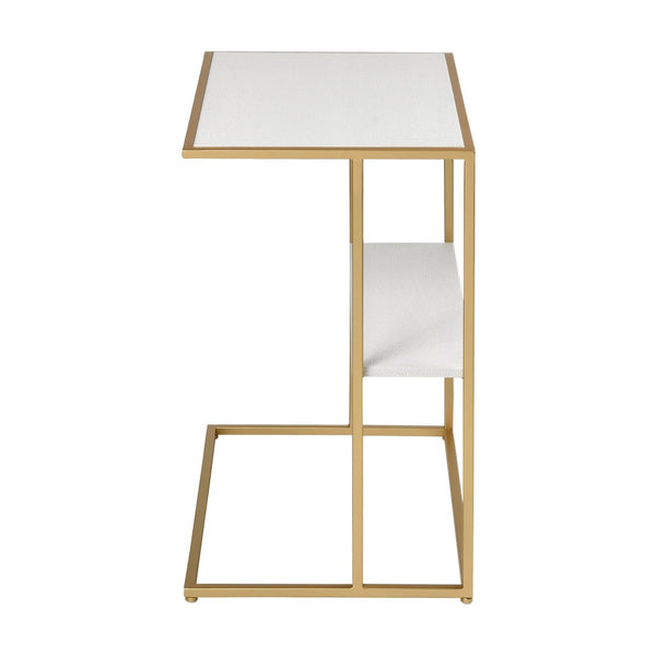 Atlas Fawley Accent Table - Chic Gold Iron Frame with White Faux Leather Top & Stylish Lower Shelf Storage TA11075-01