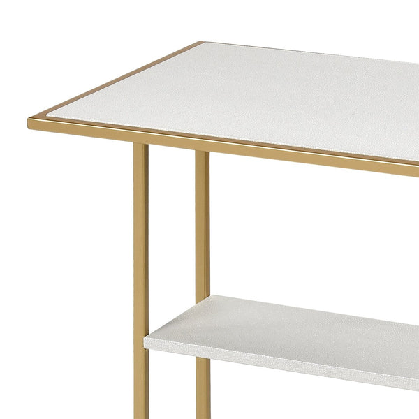 Atlas Fawley Accent Table - Chic Gold Iron Frame with White Faux Leather Top & Stylish Lower Shelf Storage TA11075-01