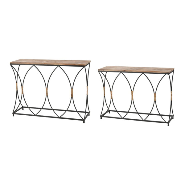 Atlas Fisher Island Console Tables Set of 2 - Modern Coastal Design with Rattan & Metal for Stylish Spaces TA11076-01S