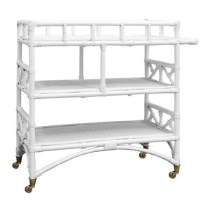 Atlas Fitzpatrick Bar Cart - Stylish White Rattan Trolley with 3 Tiers, Perfect for Entertaining & Storage TA11077-01