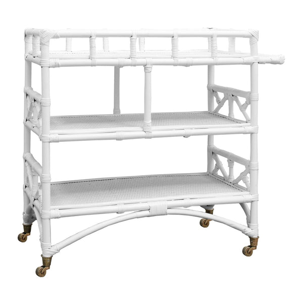 Atlas Fitzpatrick Bar Cart - Stylish White Rattan Trolley with 3 Tiers, Perfect for Entertaining & Storage TA11077-01