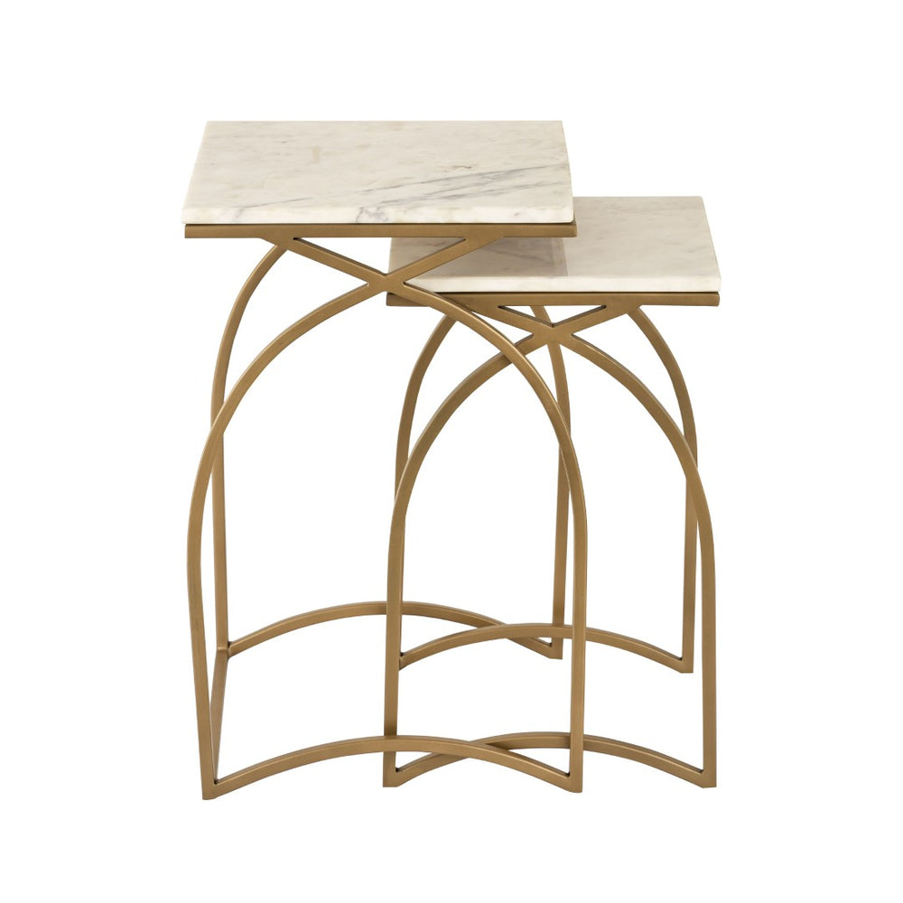Atlas Graven Nesting Accent Tables Set of 2 – Luxurious Gold & Marble Design for Modern Living Spaces TA11080-01S