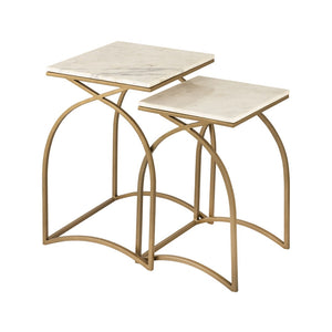 Atlas Graven Nesting Accent Tables Set of 2 – Luxurious Gold & Marble Design for Modern Living Spaces TA11080-01S