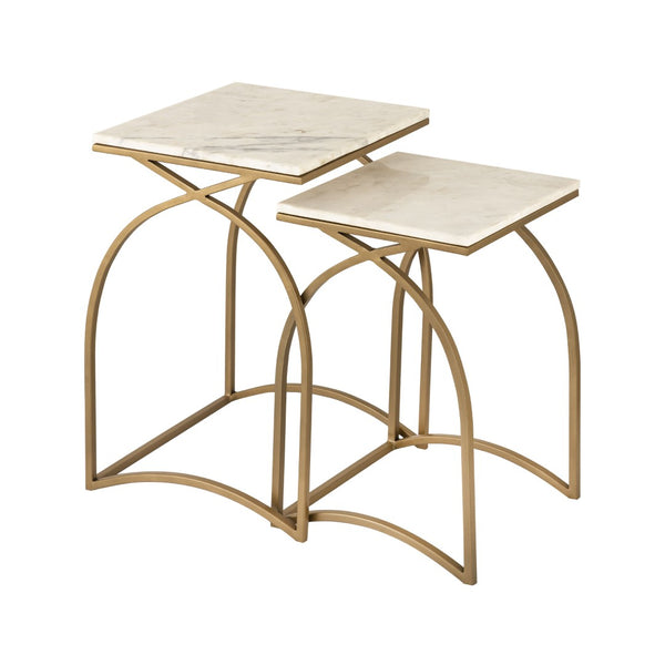 Atlas Graven Nesting Accent Tables Set of 2 – Luxurious Gold & Marble Design for Modern Living Spaces TA11080-01S