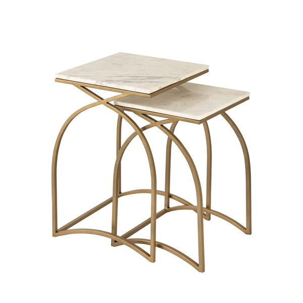 Atlas Graven Nesting Accent Tables Set of 2 – Luxurious Gold & Marble Design for Modern Living Spaces TA11080-01S