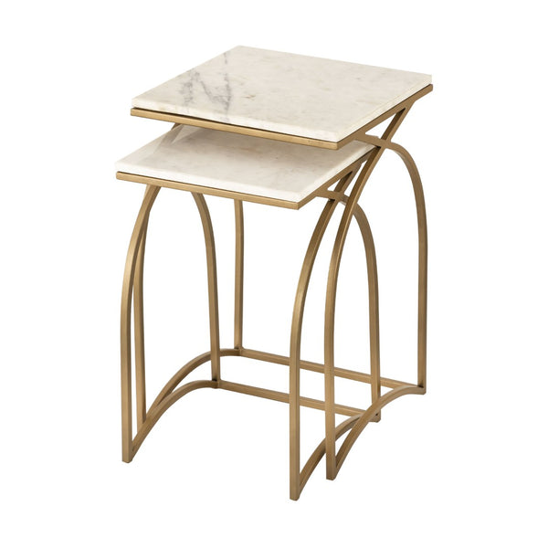 Atlas Graven Nesting Accent Tables Set of 2 – Luxurious Gold & Marble Design for Modern Living Spaces TA11080-01S