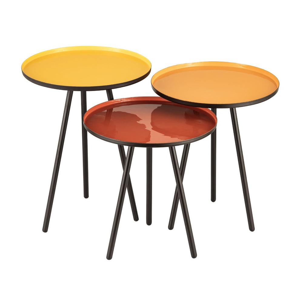 Atlas Gregg Accent Table - Contemporary Tripod Design with Navy Glass Top for Modern Living Spaces Set of 3 Yellow TA11081-02S