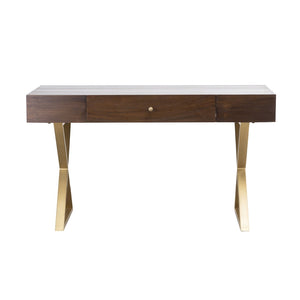 Atlas Guilford Desk - Versatile Acacia Wood Workspace with Brass Tone Base for Home Offices & Living Rooms Mahogany TA11085-01