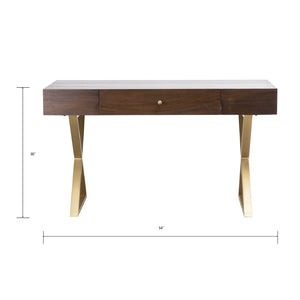 Atlas Guilford Desk - Versatile Acacia Wood Workspace with Brass Tone Base for Home Offices & Living Rooms Mahogany TA11085-01