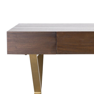 Atlas Guilford Desk - Versatile Acacia Wood Workspace with Brass Tone Base for Home Offices & Living Rooms Mahogany TA11085-01