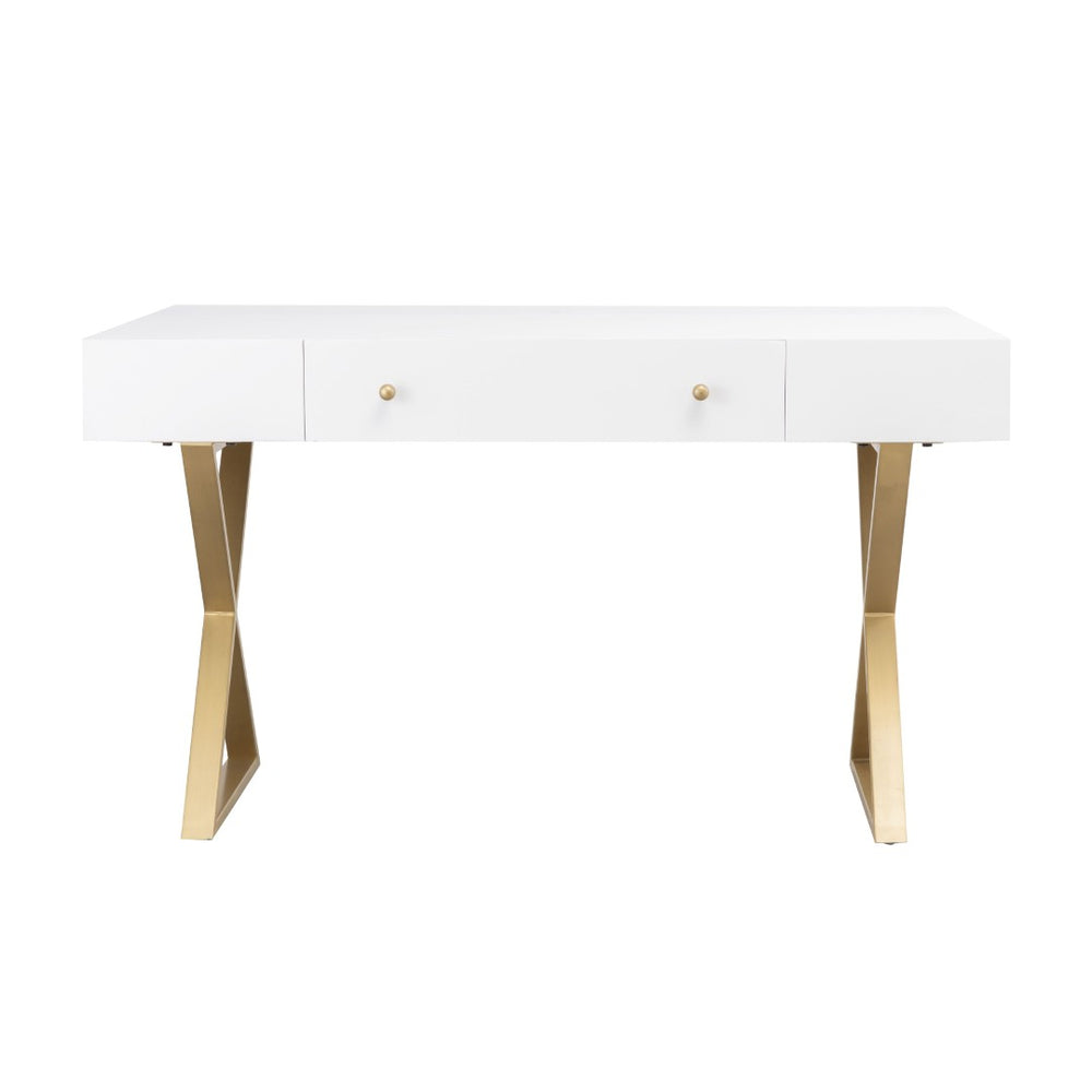 Atlas Guilford Desk - Versatile Acacia Wood Workspace with Brass Tone Base for Home Offices & Living Rooms White TA11086-01