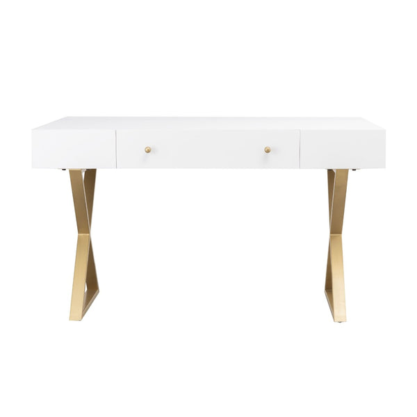 Atlas Guilford Desk - Versatile Acacia Wood Workspace with Brass Tone Base for Home Offices & Living Rooms White TA11086-01
