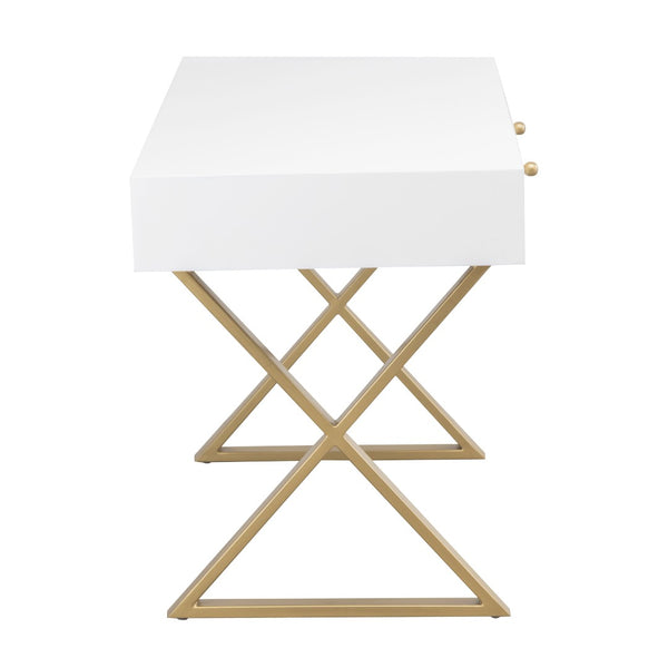 Atlas Guilford Desk - Versatile Acacia Wood Workspace with Brass Tone Base for Home Offices & Living Rooms White TA11086-01