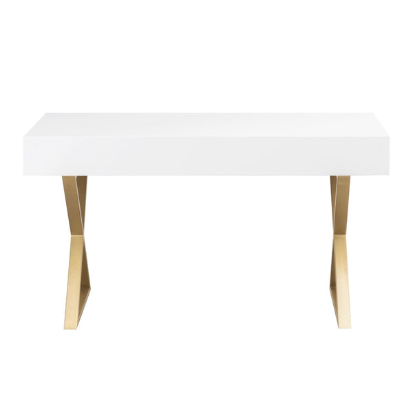 Atlas Guilford Desk - Versatile Acacia Wood Workspace with Brass Tone Base for Home Offices & Living Rooms White TA11086-01