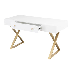 Atlas Guilford Desk - Versatile Acacia Wood Workspace with Brass Tone Base for Home Offices & Living Rooms White TA11086-01