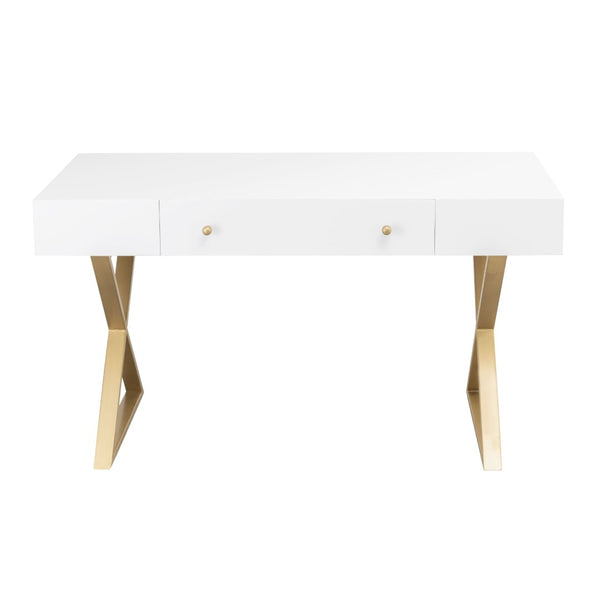 Atlas Guilford Desk - Versatile Acacia Wood Workspace with Brass Tone Base for Home Offices & Living Rooms White TA11086-01