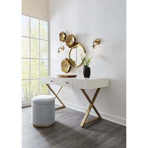 Atlas Guilford Desk - Versatile Acacia Wood Workspace with Brass Tone Base for Home Offices & Living Rooms White TA11086-01