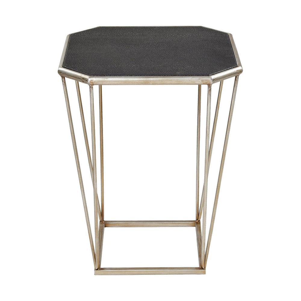 Atlas Hallward Accent Table - Modern Octagonal Design with Faux Leather Top & Antique Silver Base, 18.5" High TA11090-01
