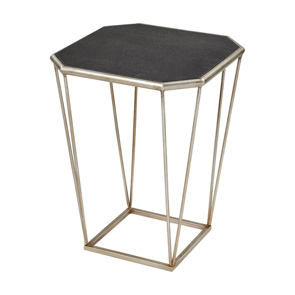 Atlas Hallward Accent Table - Modern Octagonal Design with Faux Leather Top & Antique Silver Base, 18.5" High TA11090-01