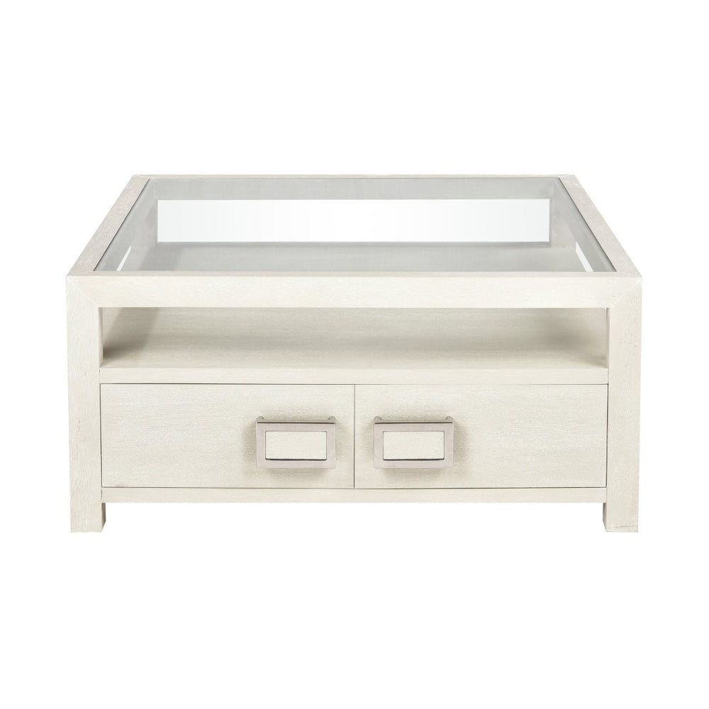 Atlas Hawick Coffee Table - Weathered White with Glass Top, Coastal Charm & Ample Storage for Your Home TA11092-01