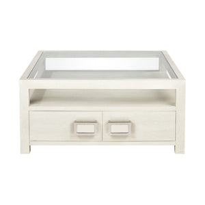 Atlas Hawick Coffee Table - Weathered White with Glass Top, Coastal Charm & Ample Storage for Your Home TA11092-01