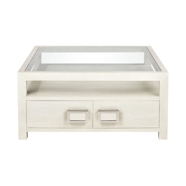 Atlas Hawick Coffee Table - Weathered White with Glass Top, Coastal Charm & Ample Storage for Your Home TA11092-01